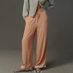 NWT Anthropologie Lace Trim Silky Pull On Pants - Size M MSRP $118